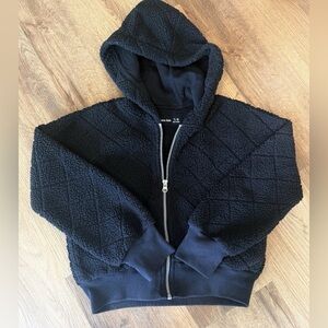 Abercrombie Kids Girls Sherpa Quilted Zip Up Hoodie 7/8 Black